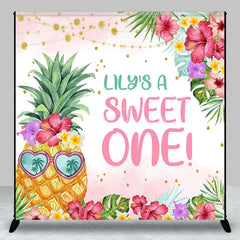Aperturee - Aperturee Personalized Tropical Pineapple Sweet One Backdrop with Hibiscus Flowers and Palm Leaves First Birthday Party Decor