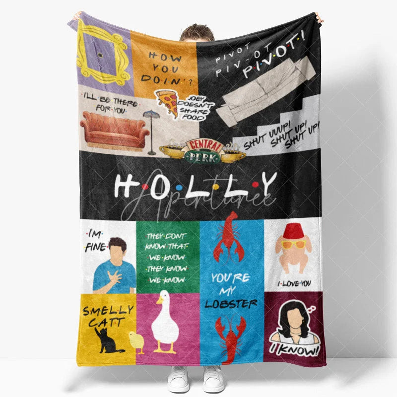 Aperturee - Aperturee Personalized TV Show Theme Blanket Custom Name Comedy Series Coffee Shop Lobster Couch Gift