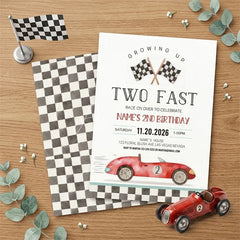 Aperturee - Aperturee Set of 20 Personalized Two Fast Racing Car 2nd Birthday Invitation Custom Checkered Flag Party Decor for Boys