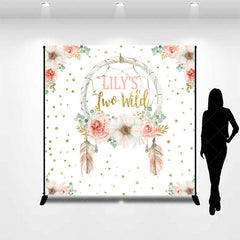 Aperturee - Aperturee Personalized Two Wild 2nd Birthday Backdrop Boho Floral Dreamcatcher Theme Custom Name Party Decor for Girl