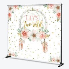 Aperturee - Aperturee Personalized Two Wild 2nd Birthday Backdrop Boho Floral Dreamcatcher Theme Custom Name Party Decor for Girl