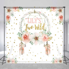 Aperturee - Aperturee Personalized Two Wild 2nd Birthday Backdrop Boho Floral Dreamcatcher Theme Custom Name Party Decor for Girl