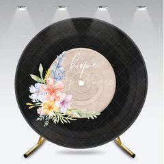 Aperturee - Aperturee Personalized Vinyl Record Round Backdrop Boho Floral Music Theme Groovy Retro Wedding Photo Booth Prop