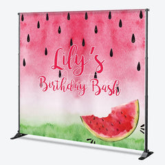 Aperturee - Aperturee Personalized Watermelon Birthday Bash Custom Backdrop Vibrant Pink and Green Summer Party Decor