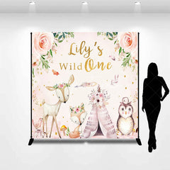 Aperturee - Aperturee Personalized Wild One First Birthday Backdrop Boho Woodland Animals with Fox and Deer Custom Name Party for Girl