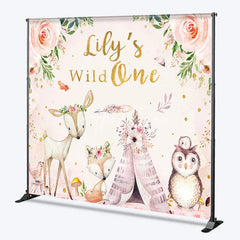 Aperturee - Aperturee Personalized Wild One First Birthday Backdrop Boho Woodland Animals with Fox and Deer Custom Name Party for Girl