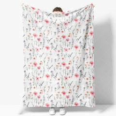 Aperturee - Aperturee Personalized Wildflower Floral Blanket with Custom Name Botanical Meadow for Baby Girl Nursery Decor Gift