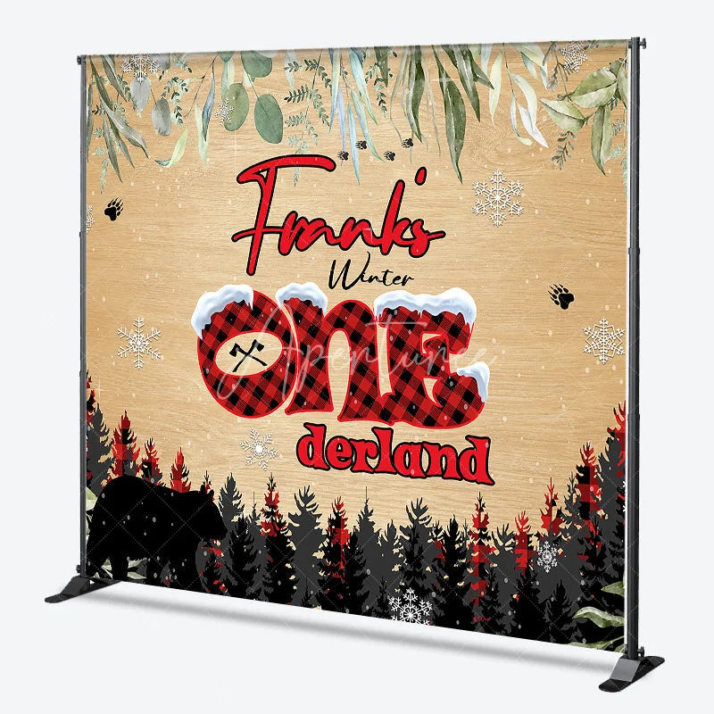 Aperturee - Aperturee Personalized Winter Onederland First Birthday Backdrop Lumberjack Buffalo Plaid Custom Name Woodland Party