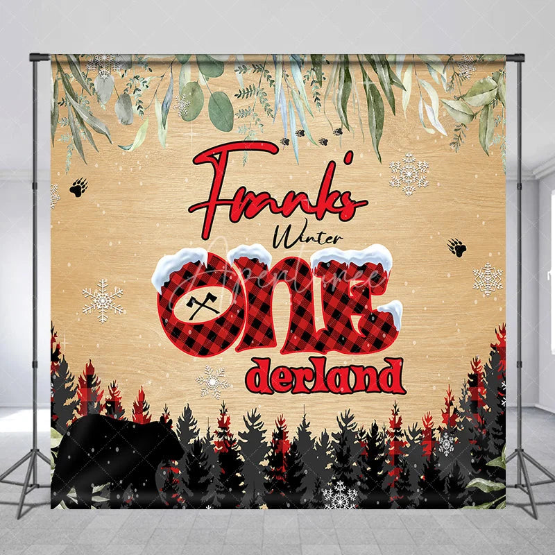 Aperturee - Aperturee Personalized Winter Onederland First Birthday Backdrop Lumberjack Buffalo Plaid Custom Name Woodland Party