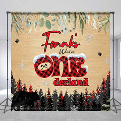 Aperturee - Aperturee Personalized Winter Onederland First Birthday Backdrop Lumberjack Buffalo Plaid Custom Name Woodland Party
