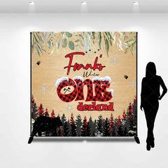 Aperturee - Aperturee Personalized Winter Onederland First Birthday Backdrop Lumberjack Buffalo Plaid Custom Name Woodland Party