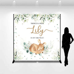 Aperturee - Aperturee Personalized Woodland Baby Deer and Eucalyptus Custom Backdrop Gender Reveal Baby Shower Party Decor
