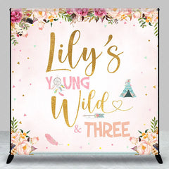 Aperturee - Aperturee Personalized Young Wild and Three Custom Backdrop Floral Boho Birthday Party Decor for Kids