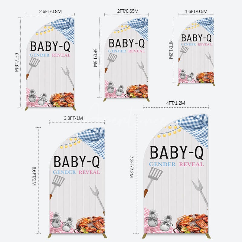 Aperturee - Aperturee Picnic Wooden Baby Q Gender Reveal Half Moon Arch Backdrop