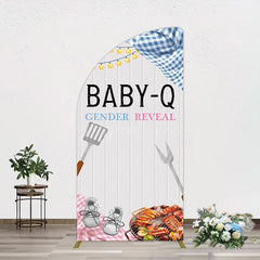 Aperturee - Aperturee Picnic Wooden Baby Q Gender Reveal Half Moon Arch Backdrop