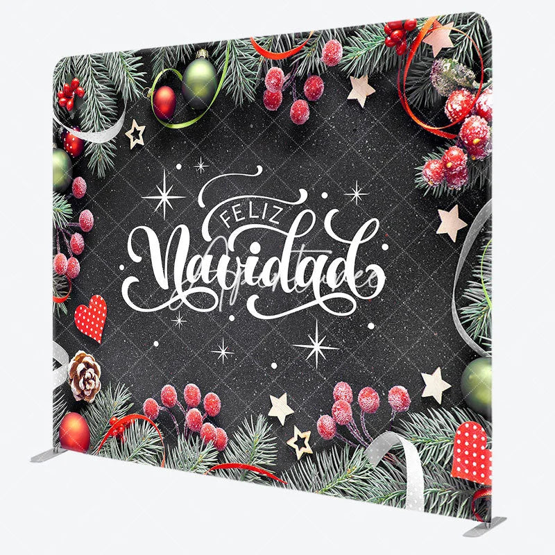 Aperturee - Aperturee Pine Leaf Bells Black Christmas Pillow Case Backdrop
