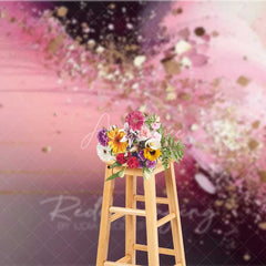 Aperturee - Aperturee Pink and Black Abstract Fluid Art Backdrop Gold Speckles Photography Background Modern Party Decor