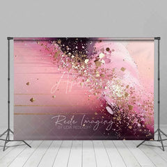 Aperturee - Aperturee Pink and Black Abstract Fluid Art Backdrop Gold Speckles Photography Background Modern Party Decor