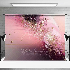 Aperturee - Aperturee Pink and Black Abstract Fluid Art Backdrop Gold Speckles Photography Background Modern Party Decor