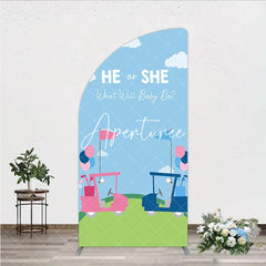 Aperturee - Aperturee Pink and Blue Golf Cart Gender Reveal Half Moon Arch Backdrop He or She Baby Shower Party Decor