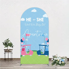 Aperturee - Aperturee Pink and Blue Golf Theme He or She Round Top Arch Backdrop Gender Reveal Baby Shower Party Decor
