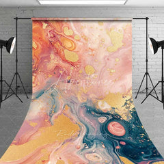 Aperturee - Aperturee Pink and Blue Liquid Marble Backdrop Abstract Fluid Art Gold Glitter Photography Background