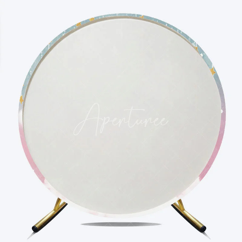 Aperturee - Aperturee Pink and Blue Moon and Stars Round Backdrop Gender Reveal Watercolor Sky Clouds Party Cover