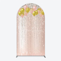 Aperturee - Aperturee Pink and Gold Glitter Balloons Diamond Sparkle Round Top Arch Backdrop Elegant Rose Gold Celebration Decor