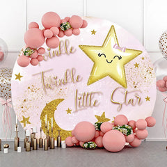 Aperturee - Aperturee Pink and Gold Glitter Twinkle Twinkle Little Star Round Backdrop Dreamy Baby Shower Birthday Party Decor