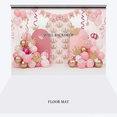 Aperturee - Aperturee Pink and Gold Princess Crown Combo Set Backdrop with Arches and Balloon Garlands perfect for Birthday Party Decor