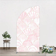 Aperturee - Aperturee Pink and Gold Scallop Shell Half Moon Arch Backdrop Elegant Mermaid Party Decor for Baby Shower