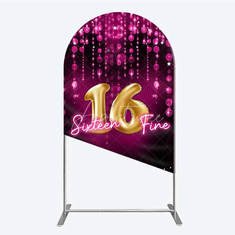 Aperturee - Aperturee Pink and Gold Sixteen Fine Arch Backdrop 16th Birthday Balloon and Sparkles Party Decoration