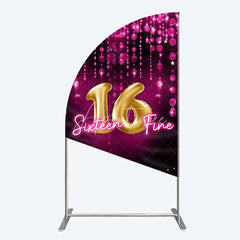 Aperturee - Aperturee Pink and Gold Sixteen Fine Half Moon Arch Backdrop 16th Birthday Balloon and Sparkles Party Decoration