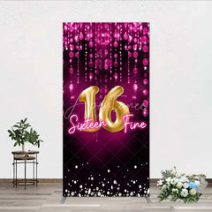 Aperturee - Aperturee Pink and Gold Sixteen Fine Rectangle Backdrop 16th Birthday Balloon and Sparkles Party Decoration