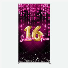 Aperturee - Aperturee Pink and Gold Sixteen Fine Rectangle Backdrop 16th Birthday Balloon and Sparkles Party Decoration