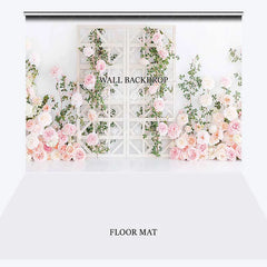 Aperturee - Aperturee Pink and Peach Roses White Trellis Floral Combo Set Backdrop Romantic Wedding Bridal Shower Decor