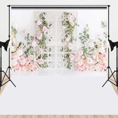 Aperturee - Aperturee Pink and Peach Roses White Trellis Floral Combo Set Backdrop Romantic Wedding Bridal Shower Decor