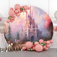 Aperturee - Aperturee Pink and Purple Fairytale Castle Enchanted Forest Round Backdrop Dreamy Princess Birthday Party Decor