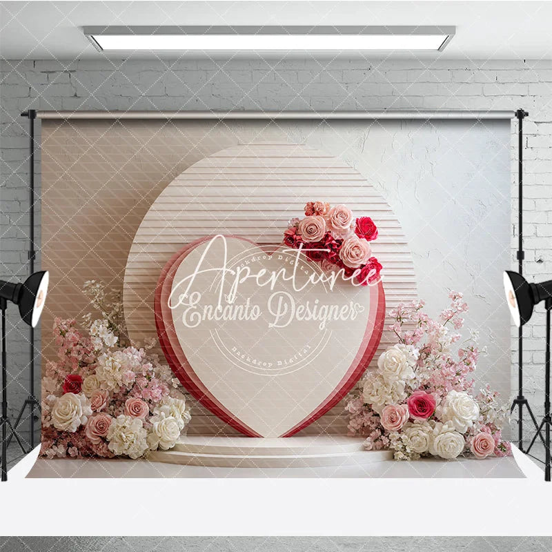 Aperturee - Aperturee Pink and Red Floral Heart Photography Backdrop Romantic Wedding Valentine’s Day Decor