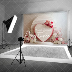 Aperturee - Aperturee Pink and Red Floral Heart Photography Backdrop Romantic Wedding Valentine’s Day Decor