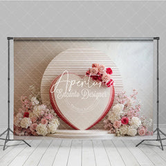Aperturee - Aperturee Pink and Red Floral Heart Photography Backdrop Romantic Wedding Valentine’s Day Decor