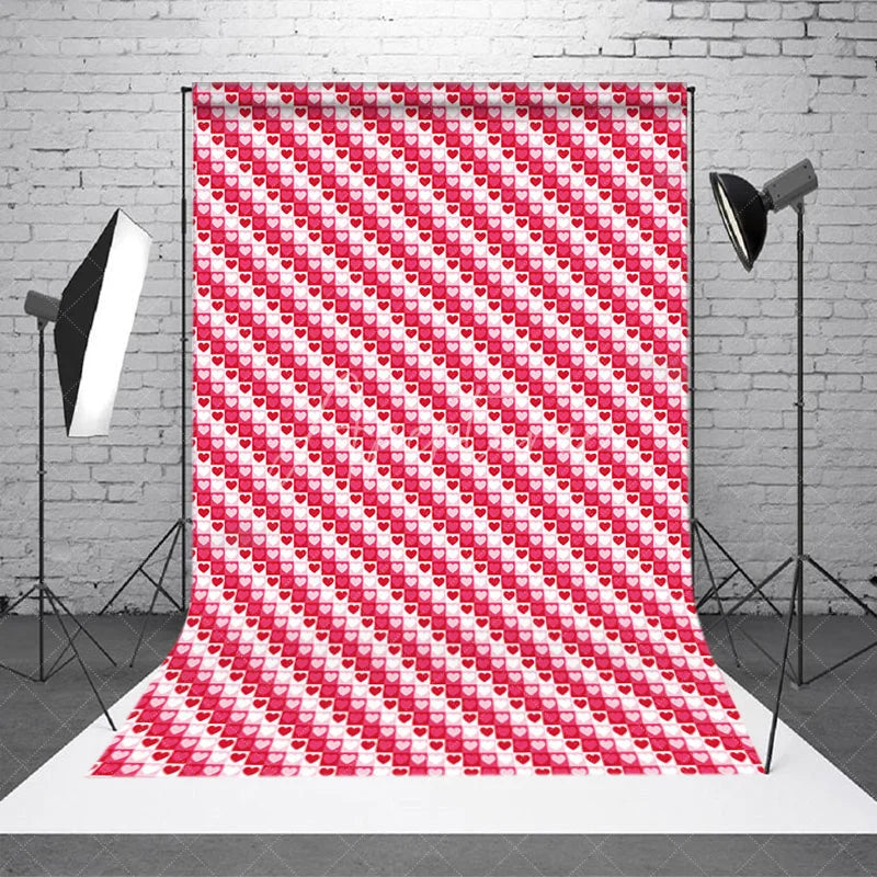Aperturee - Aperturee Pink and Red Heart Pattern Backdrop Love Theme Valentine Day Photography Background