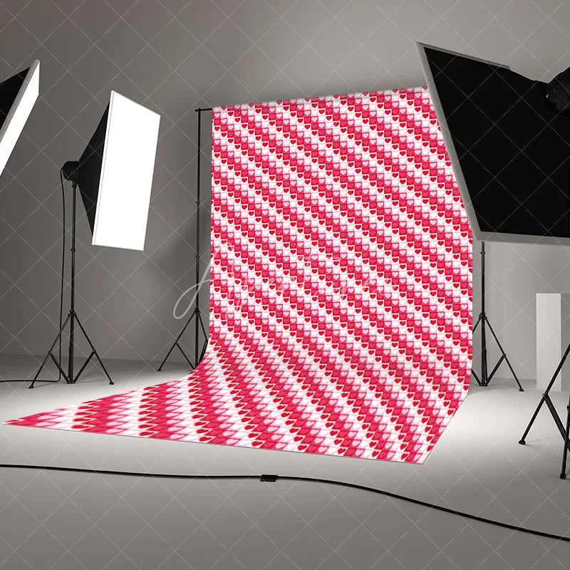 Aperturee - Aperturee Pink and Red Heart Pattern Backdrop Love Theme Valentine Day Photography Background