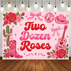 Aperturee - Aperturee Pink and Red Two Dozen Roses Western Groovy Birthday Backdrop Cowboy Boot Guitar Disco Ball Decor