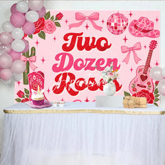 Aperturee - Aperturee Pink and Red Two Dozen Roses Western Groovy Birthday Backdrop Cowboy Boot Guitar Disco Ball Decor