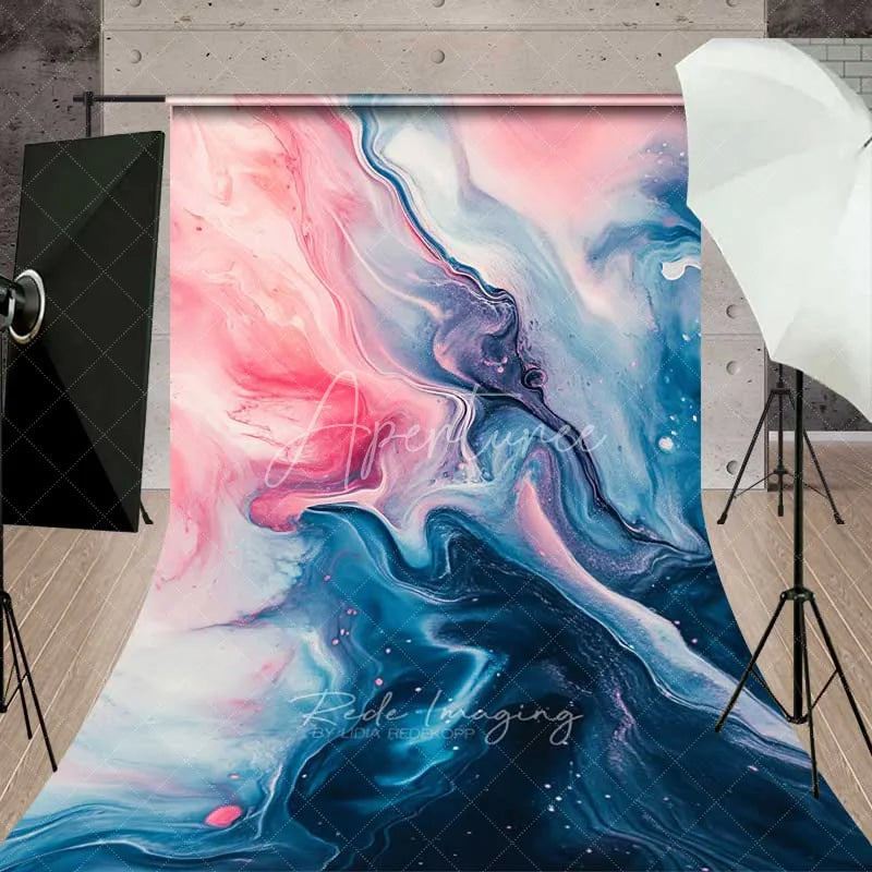 Aperturee - Aperturee Pink and Teal Liquid Marble Backdrop Abstract Fluid Art Contemporary Photography Background