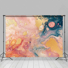 Aperturee - Aperturee Pink and Teal Marble Fluid Art Backdrop Gold Glitter Abstract Photography Background Elegant Event Decor