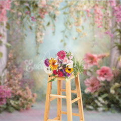 Aperturee - Aperturee Pink and White Floral Garden Photography Backdrop with Hanging Vines Ethereal Spring Wedding Decor