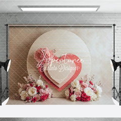 Aperturee - Aperturee Pink and White Floral Layered Heart Round Panel Photography Backdrop Romantic Valentine Wedding Baby Shower Decor