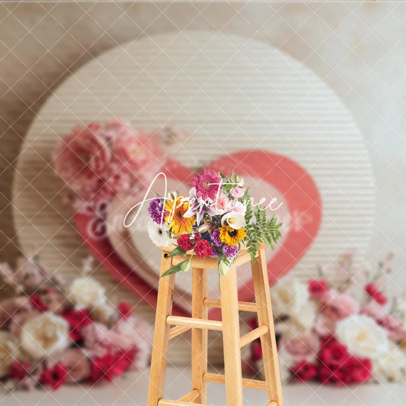 Aperturee - Aperturee Pink and White Floral Layered Heart Round Panel Photography Backdrop Romantic Valentine Wedding Baby Shower Decor